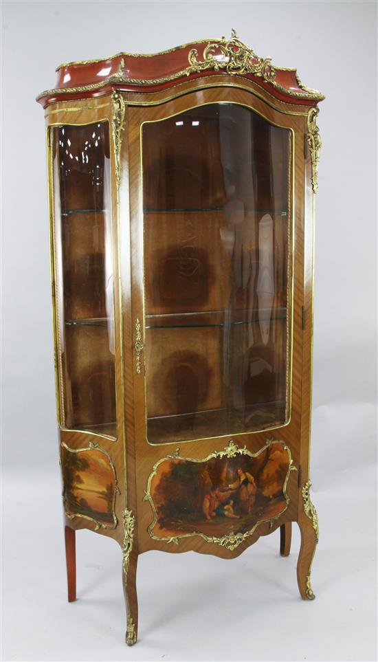 A Vernis Martin style mahogany vitrine, W.3ft 2in. D.1ft 6in. H.6ft 1in.